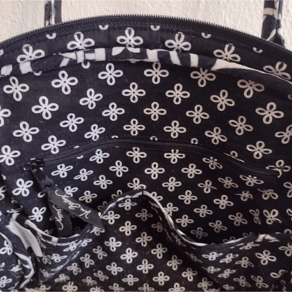 Vera Bradley Black White Geometric Tile Design Satchel Handbag Purse Twist Lock